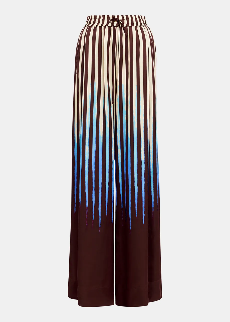 Brown, blue and ecru wide-leg pants