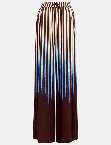 Brown, blue and ecru wide-leg pants