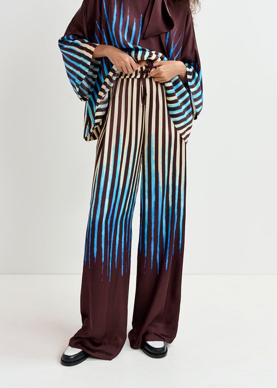 Brown, blue and ecru wide-leg pants