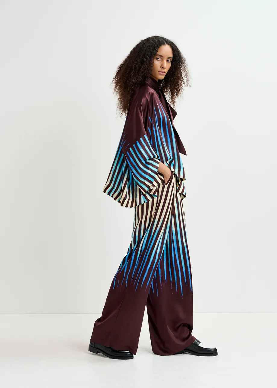 Brown, blue and ecru wide-leg pants