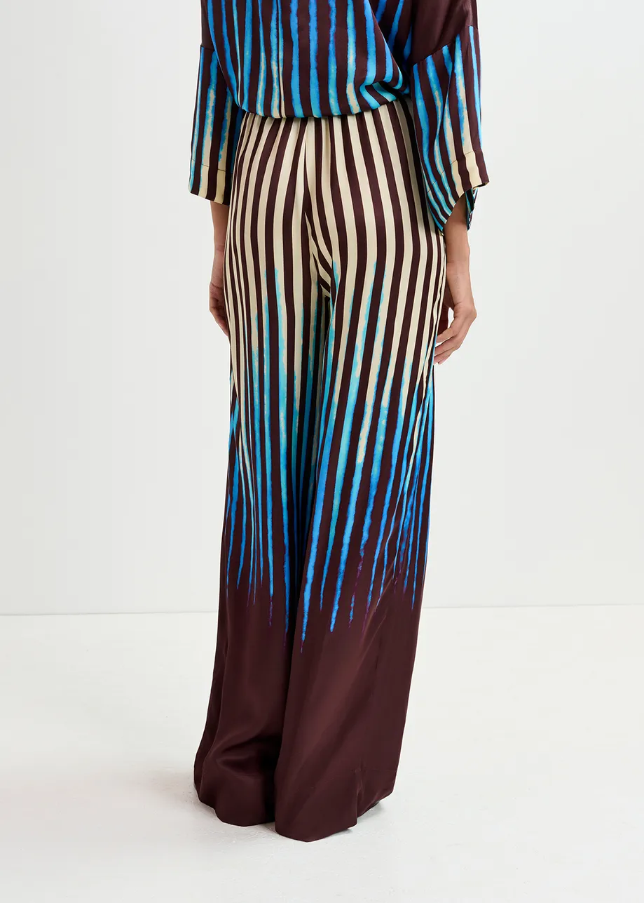 Brown, blue and ecru wide-leg pants