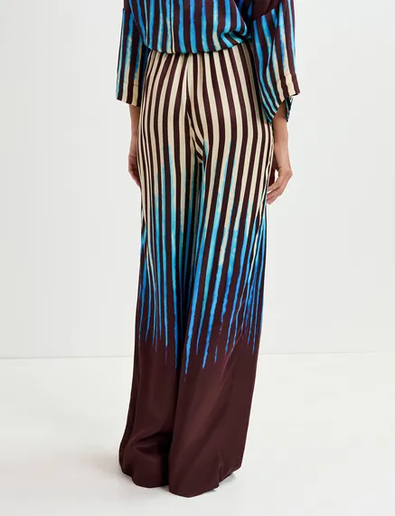 Brown, blue and ecru wide-leg pants