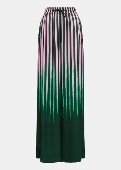 Dark green, green and pink wide-leg pants