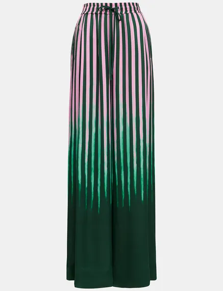 Dark green, green and pink wide-leg pants