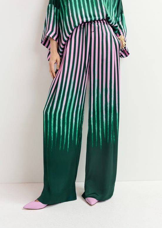 Dark green, green and pink wide-leg pants