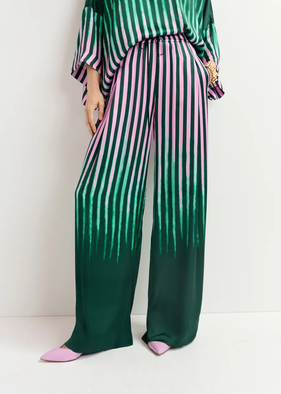 Dark green, green and pink wide-leg pants