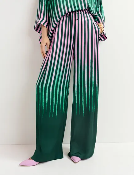 Dark green, green and pink wide-leg pants