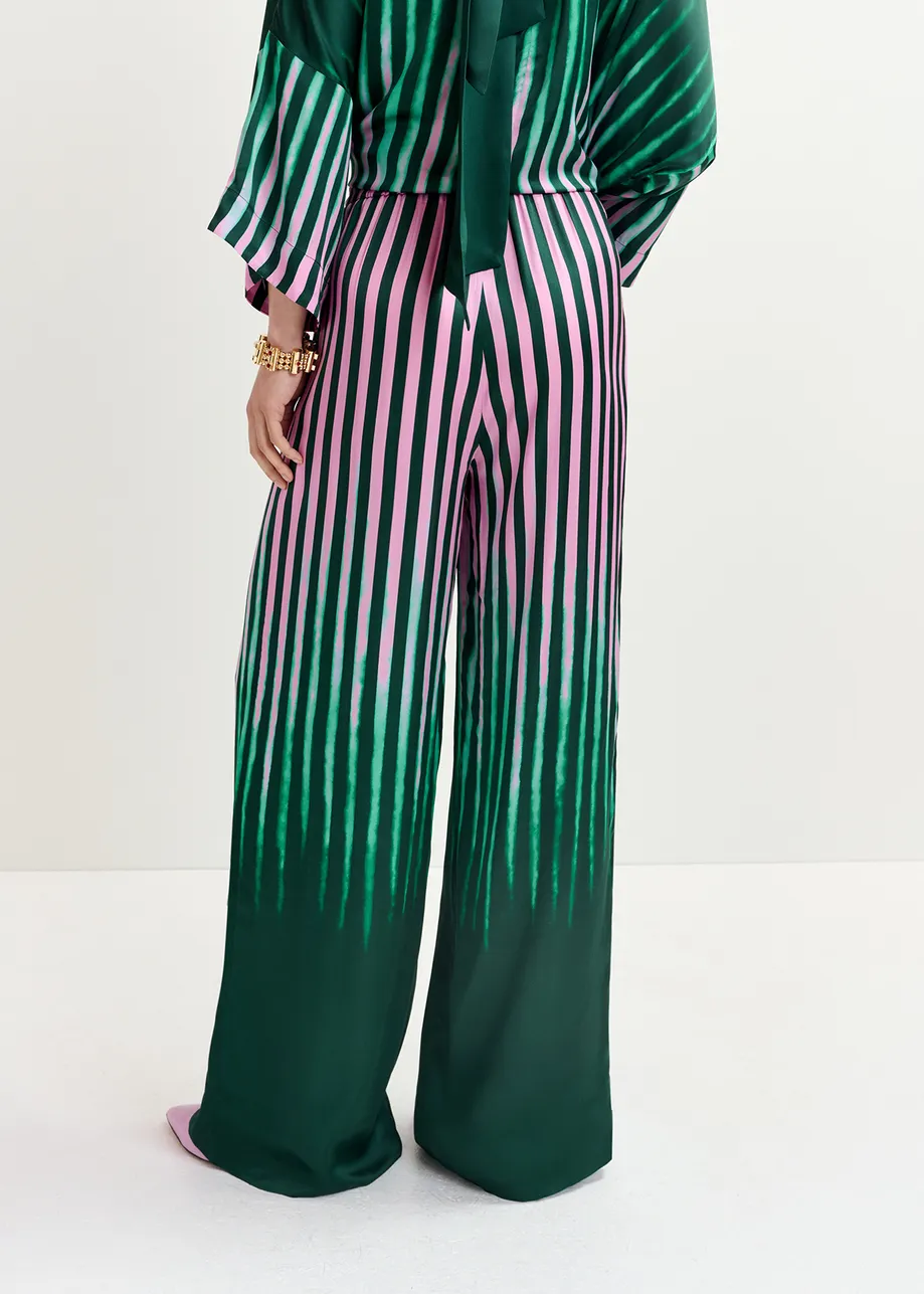 Dark green, green and pink wide-leg pants