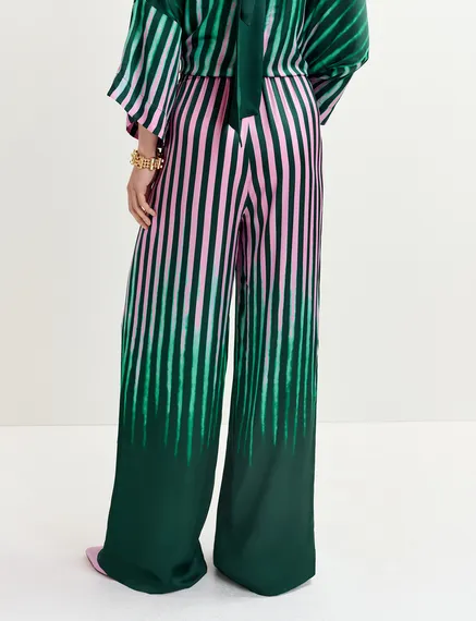 Dark green, green and pink wide-leg pants