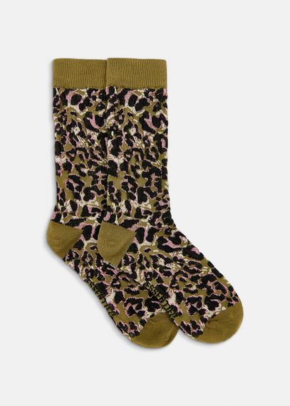 Khaki leopard-jacquard socks