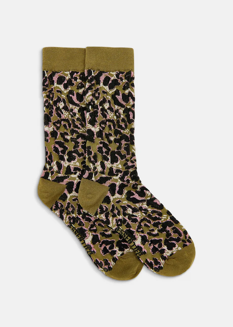 Calcetines de leopardo y jacquard, caqui