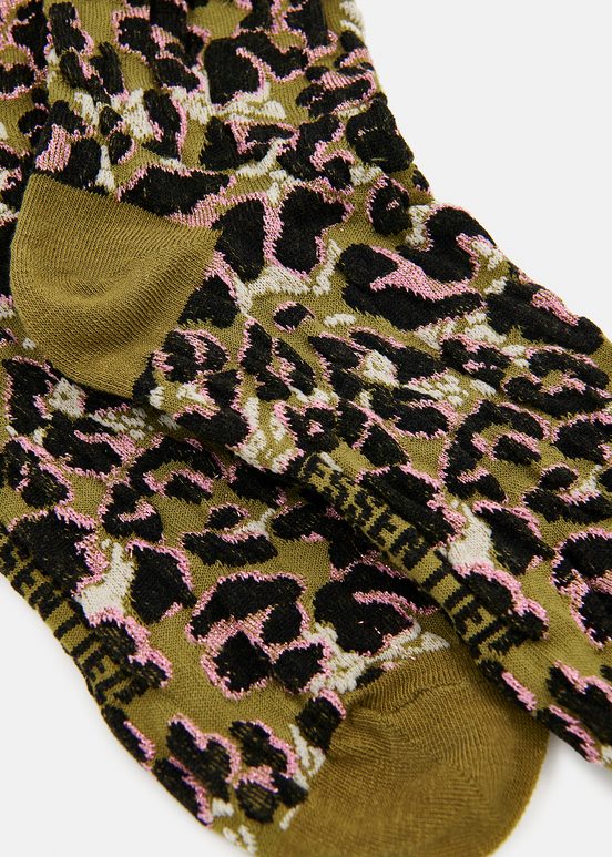 Chaussettes kaki en jacquard léopard