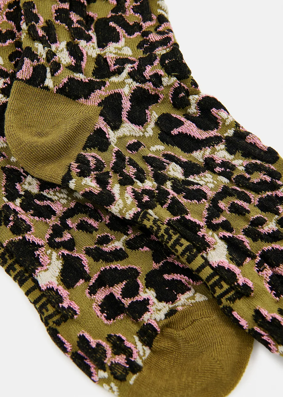 Calcetines de leopardo y jacquard, caqui