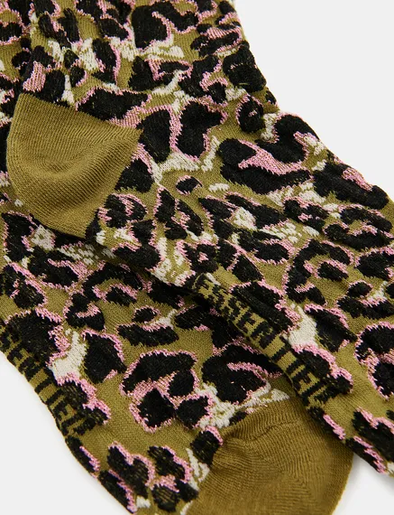 Calcetines de leopardo y jacquard, caqui