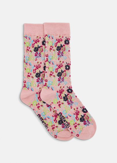 Roséfarbene, geblümte Jacquard-Socken