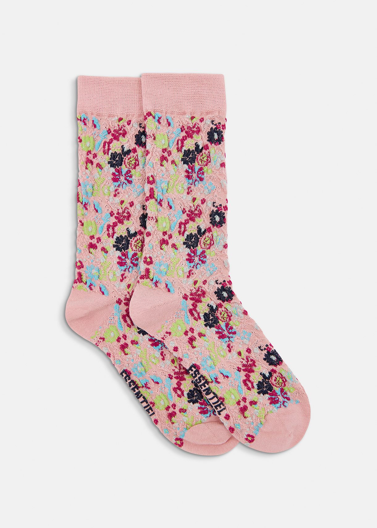 Roséfarbene, geblümte Jacquard-Socken