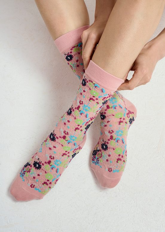 Calcetines de jacquard floral, rosa vintage