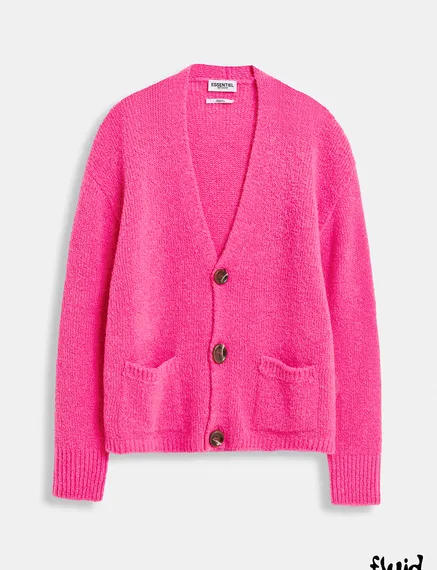 Cardigan en maille épaisse rose fluo