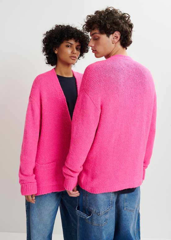 Neon pink chunky knit cardigan