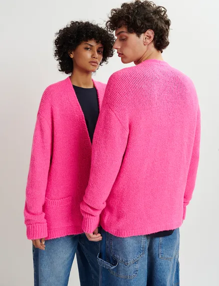 Neon pink chunky knit cardigan