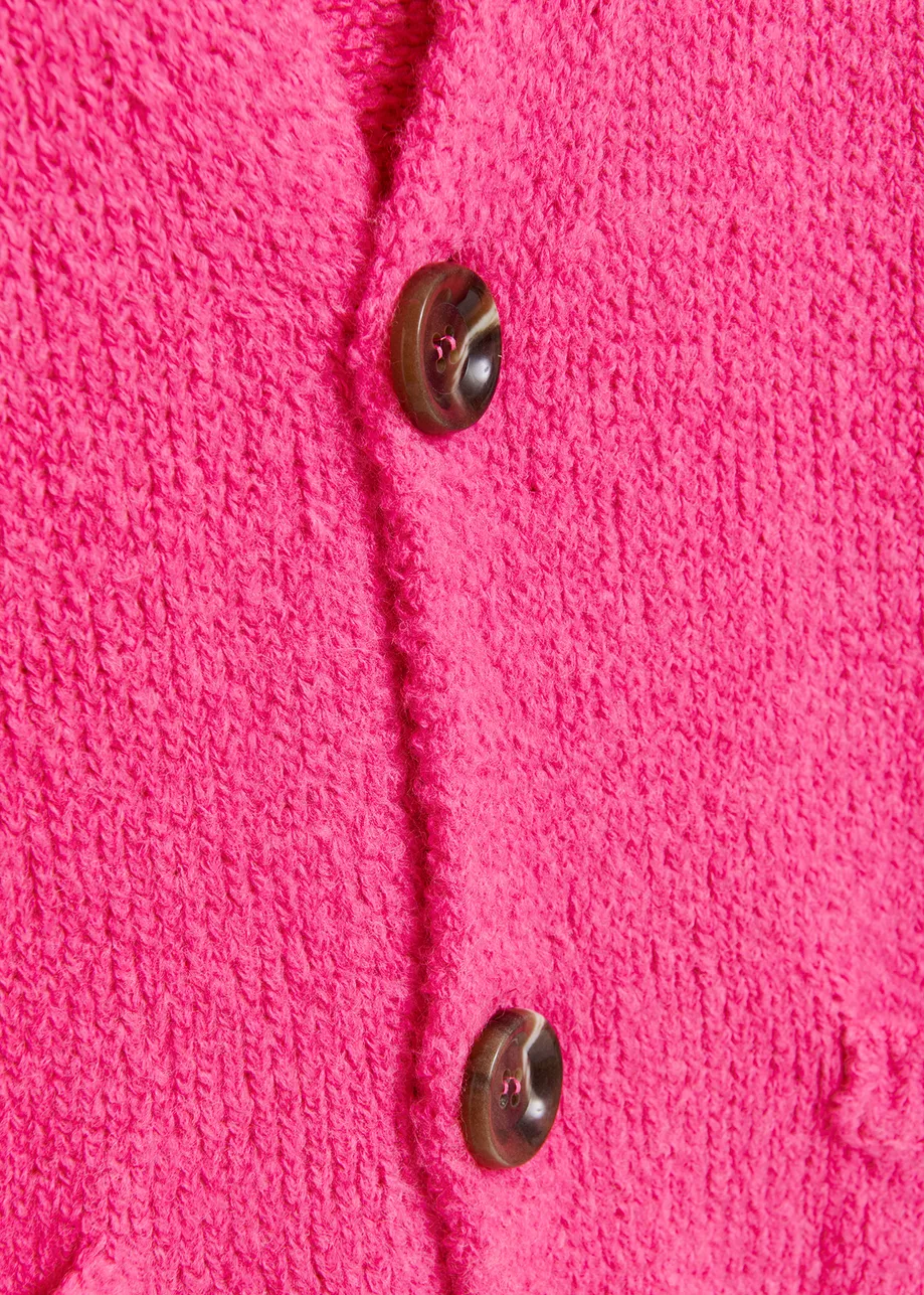 Cardigan a maglia grossa rosa fluo