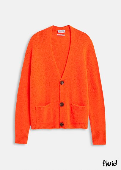 Fluo-oranje grofgebreide cardigan