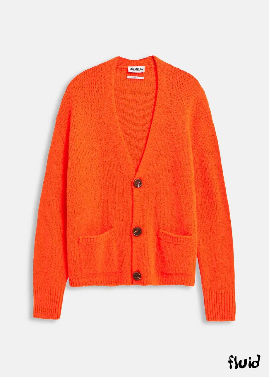 Cardigan a maglia grossa arancione fluo