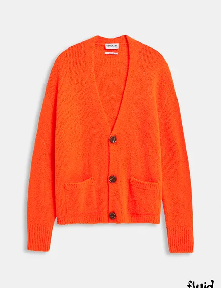 Neonorangener Grobstrick-Cardigan