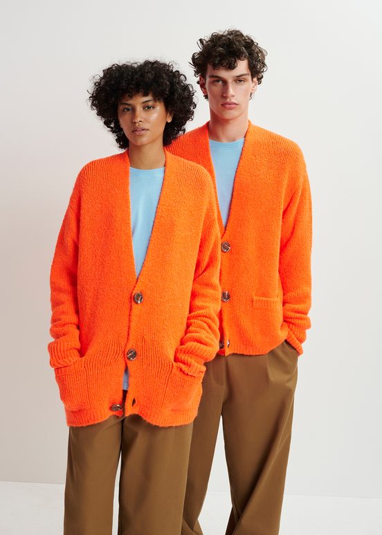 Neonorangener Grobstrick-Cardigan