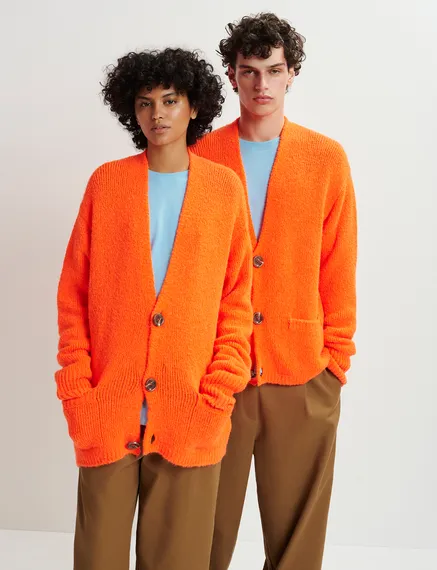 Cardigan en maille épaisse orange fluo