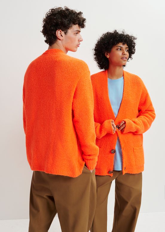 Fluo-oranje grofgebreide cardigan