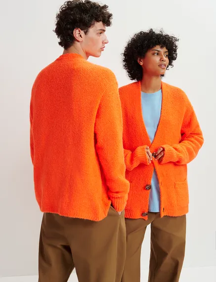 Fluo-oranje grofgebreide cardigan