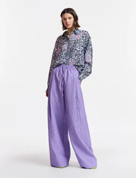 Off-white, lilac and purple leopard-print shirt with sequins