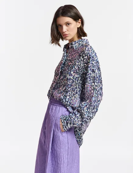 Off-white, lilac and purple leopard-print shirt with sequins