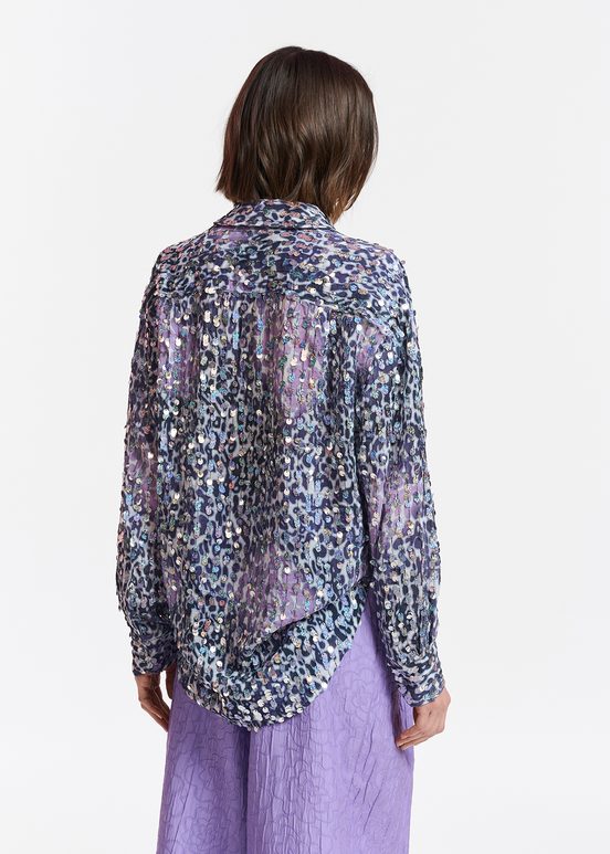 Off-white, lilac and purple leopard-print shirt with sequins