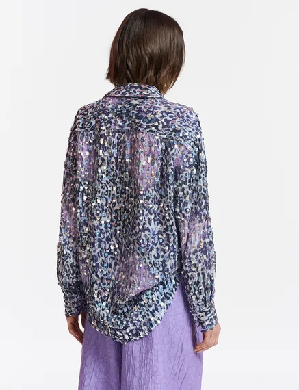 Off-white, lilac and purple leopard-print shirt with sequins