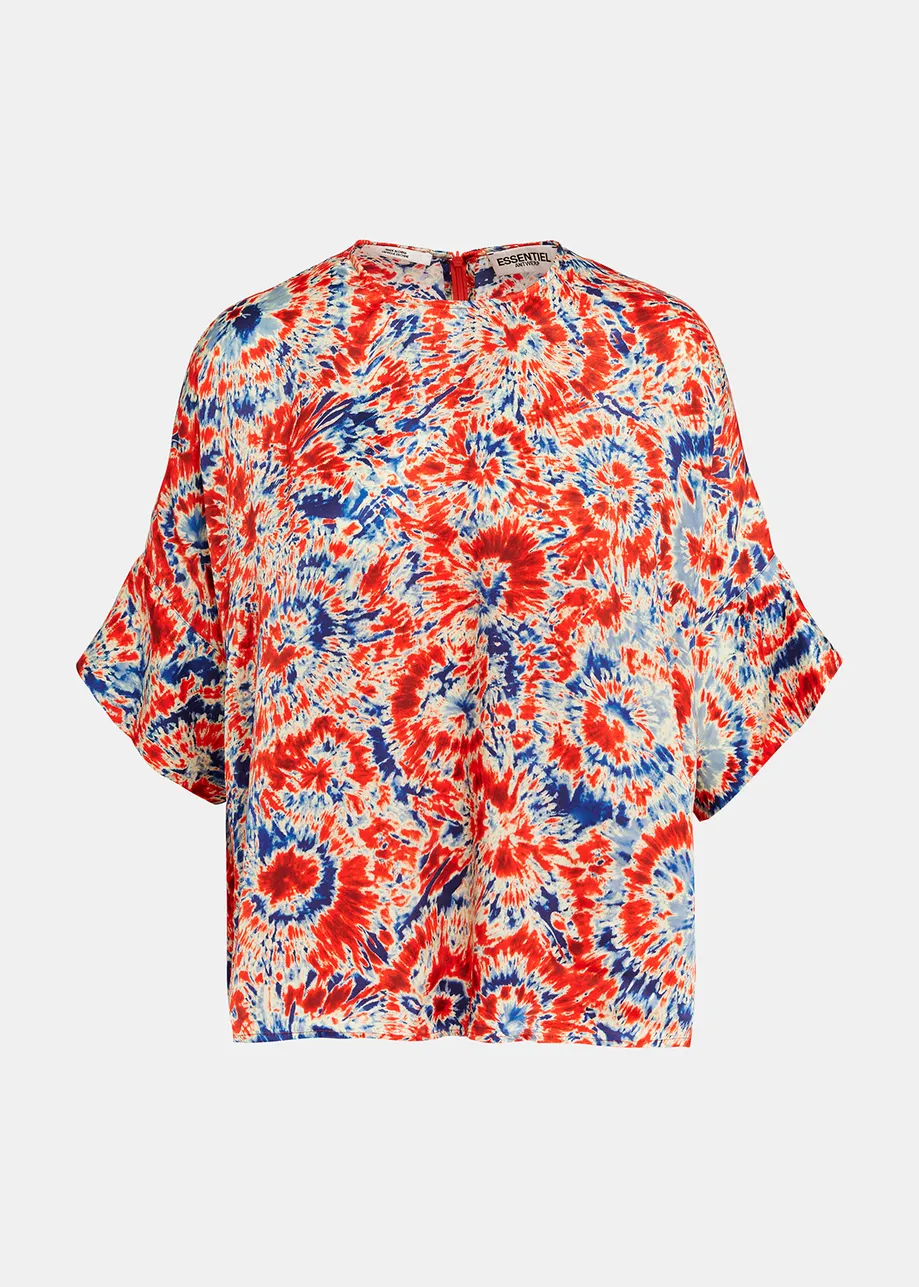 Oversized Oberteil mit Batik-Print in Rot und Blau