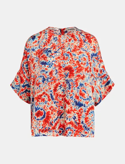 Oversized Oberteil mit Batik-Print in Rot und Blau