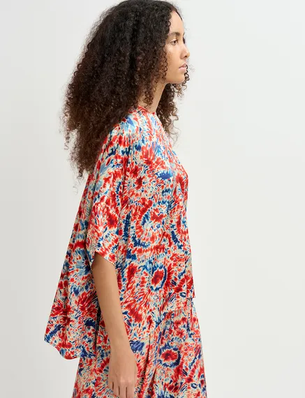 Oversized Oberteil mit Batik-Print in Rot und Blau