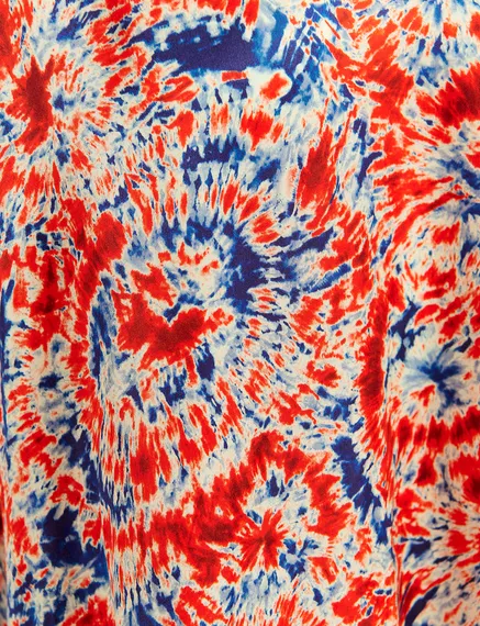 Red and blue tie-dye printed oversized top