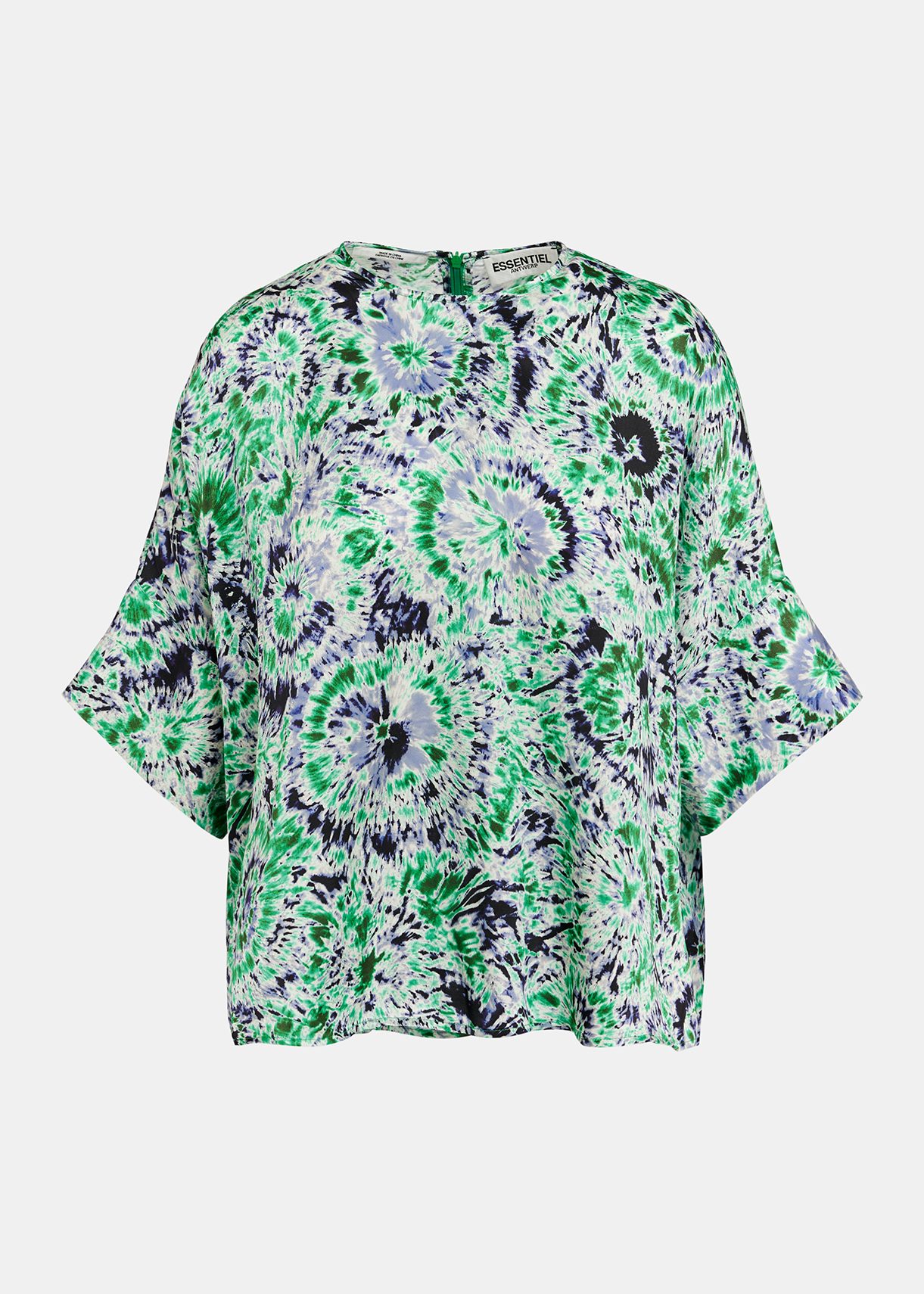 Green and navy blue tie-dye printed oversized top