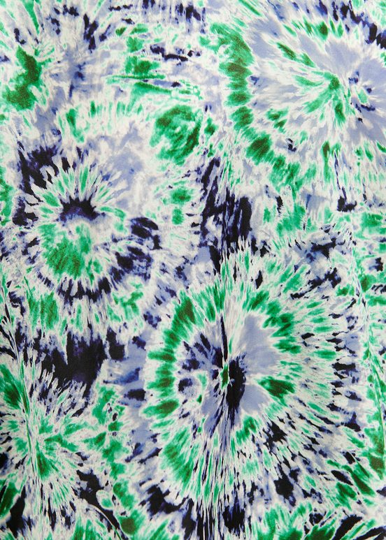 Green and navy blue tie-dye printed oversized top