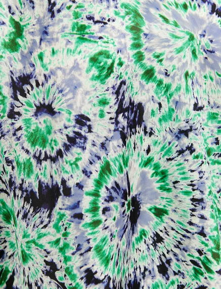 Green and navy blue tie-dye printed oversized top