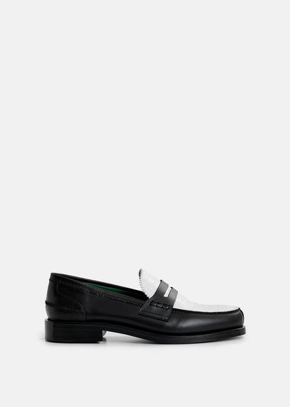 Black and white leather loafers