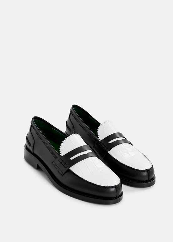 Black and white leather loafers