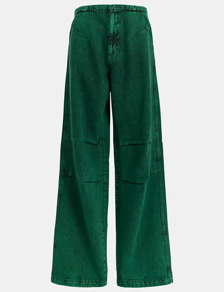 Jean large en denim surteint en vert foncé