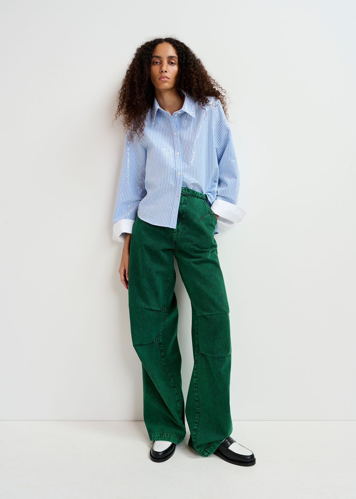 Dark green overdyed wide-leg jeans | Essentiel Antwerp