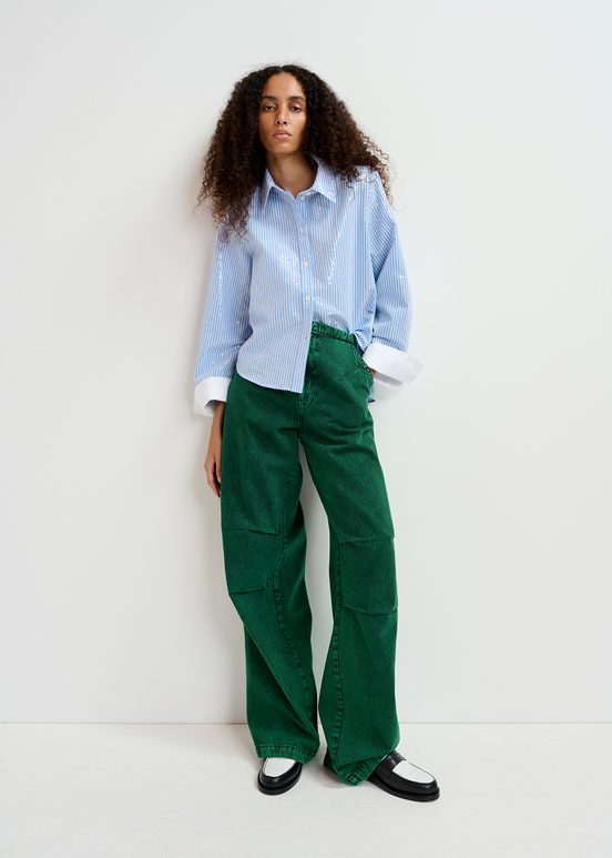 Dark green overdyed wide-leg jeans