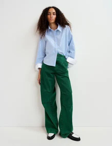 Dark green overdyed wide-leg jeans