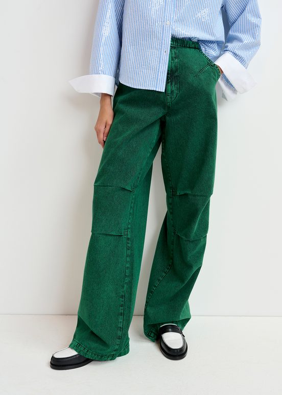 Dark green overdyed wide-leg jeans